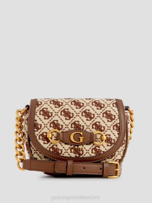 GUESS bandolera pequeña con logo Izzy en jacquard mujer 0P8X3204 marrón múltiple bolsas