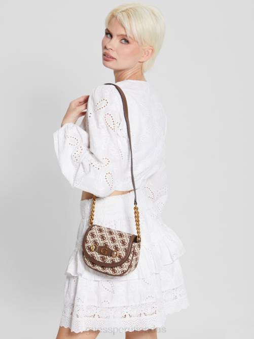 GUESS bandolera pequeña con logo Izzy en jacquard mujer 0P8X3204 marrón múltiple bolsas