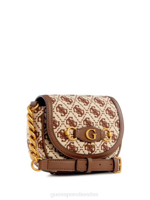 GUESS bandolera pequeña con logo Izzy en jacquard mujer 0P8X3204 marrón múltiple bolsas