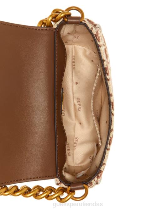 GUESS bandolera pequeña con logo Izzy en jacquard mujer 0P8X3204 marrón múltiple bolsas