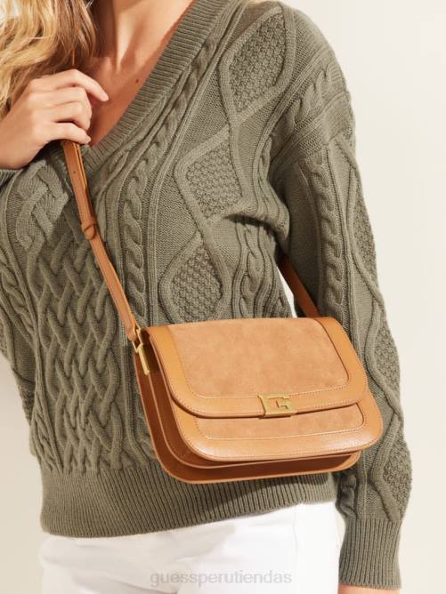 GUESS bandolera thea de cuero con mini solapa mujer 0P8X2900 coñac bolsas