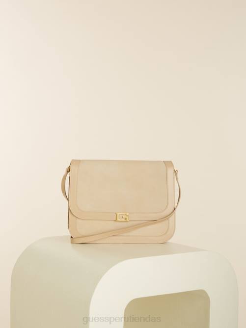 GUESS bandolera thea de piel con solapa mediana mujer 0P8X2898 desbordamiento beige bolsas