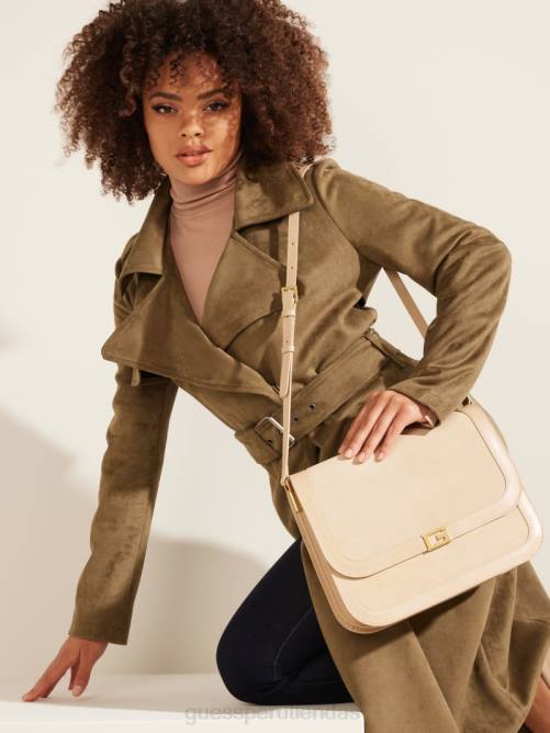 GUESS bandolera thea de piel con solapa mediana mujer 0P8X2898 desbordamiento beige bolsas