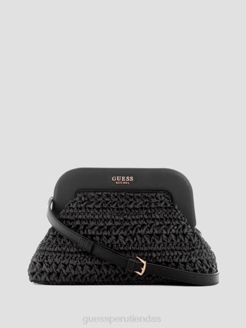 GUESS bolso de mano con marco de paja de crochet de liguria mujer 0P8X2937 estampado floral negro bolsas