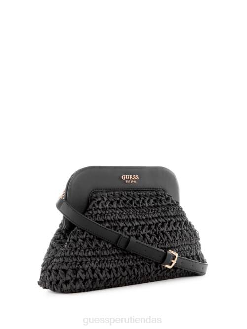 GUESS bolso de mano con marco de paja de crochet de liguria mujer 0P8X2937 estampado floral negro bolsas