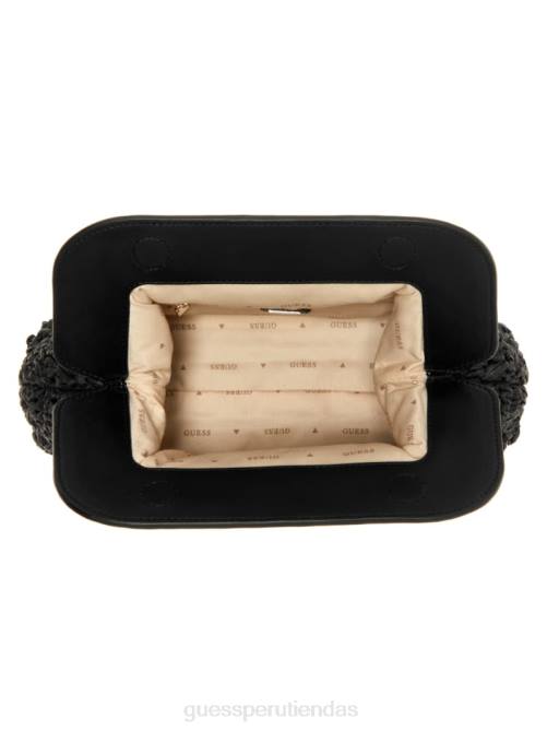 GUESS bolso de mano con marco de paja de crochet de liguria mujer 0P8X2937 estampado floral negro bolsas