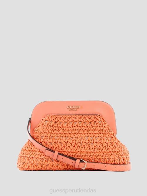 GUESS bolso de mano con marco de paja de crochet de liguria mujer 0P8X2966 coral bolsas