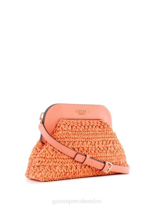 GUESS bolso de mano con marco de paja de crochet de liguria mujer 0P8X2966 coral bolsas
