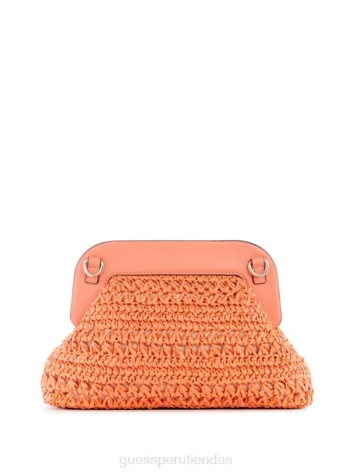 GUESS bolso de mano con marco de paja de crochet de liguria mujer 0P8X2966 coral bolsas