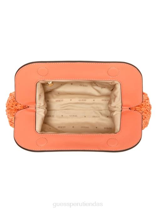 GUESS bolso de mano con marco de paja de crochet de liguria mujer 0P8X2966 coral bolsas