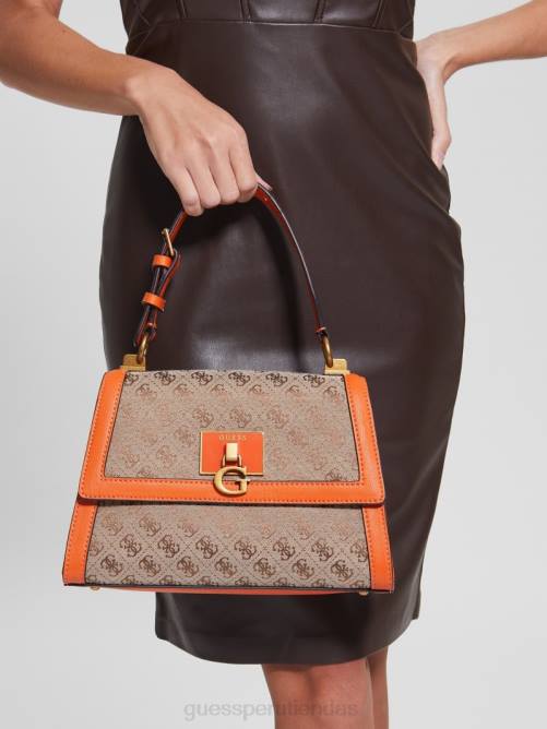 GUESS bolso stephi con asa superior y logo en jacquard mujer 0P8X2986 naranja bolsas