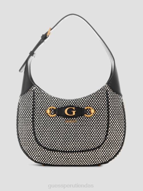 GUESS bolso hobo izzy de rafia mujer 0P8X3044 níquel negro brillante bolsas
