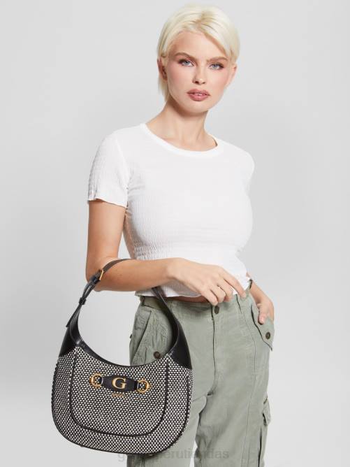 GUESS bolso hobo izzy de rafia mujer 0P8X3044 níquel negro brillante bolsas