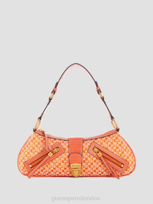 GUESS bolso de hombro belle vintage con cremallera en la parte superior mujer 0P8X3001 logotipo naranja bolsas
