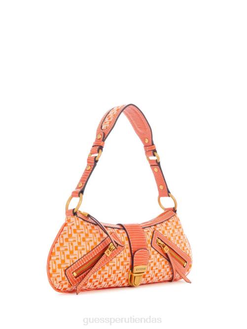 GUESS bolso de hombro belle vintage con cremallera en la parte superior mujer 0P8X3001 logotipo naranja bolsas