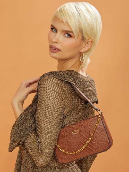 GUESS bolso de hombro katey mini con diseño de lagarto mujer 0P8X3011 coñac bolsas