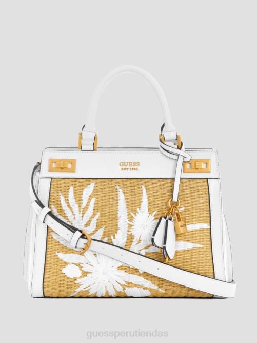 GUESS bolso satchel de lujo katey de paja mujer 0P8X3309 nuevo lavado bronceado bolsas