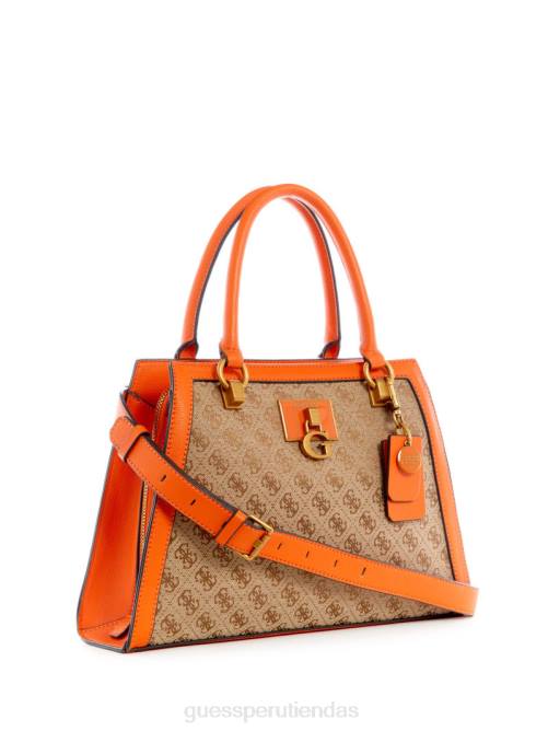 GUESS bolso satchel de novia con logo de stephi en jacquard mujer 0P8X2980 logotipo de café con leche/naranja bolsas