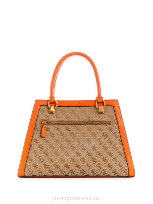 GUESS bolso satchel de novia con logo de stephi en jacquard mujer 0P8X2980 logotipo de café con leche/naranja bolsas