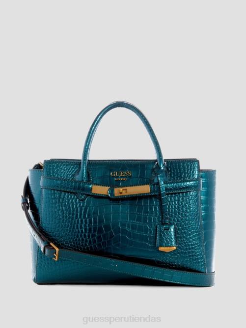 GUESS bolso satchel enisa de cocodrilo metalizado de alta sociedad mujer 0P8X3268 verde bolsas