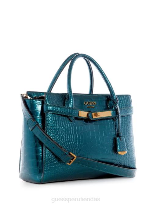 GUESS bolso satchel enisa de cocodrilo metalizado de alta sociedad mujer 0P8X3268 verde bolsas
