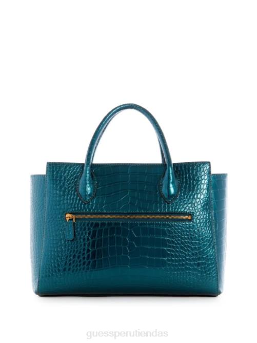 GUESS bolso satchel enisa de cocodrilo metalizado de alta sociedad mujer 0P8X3268 verde bolsas