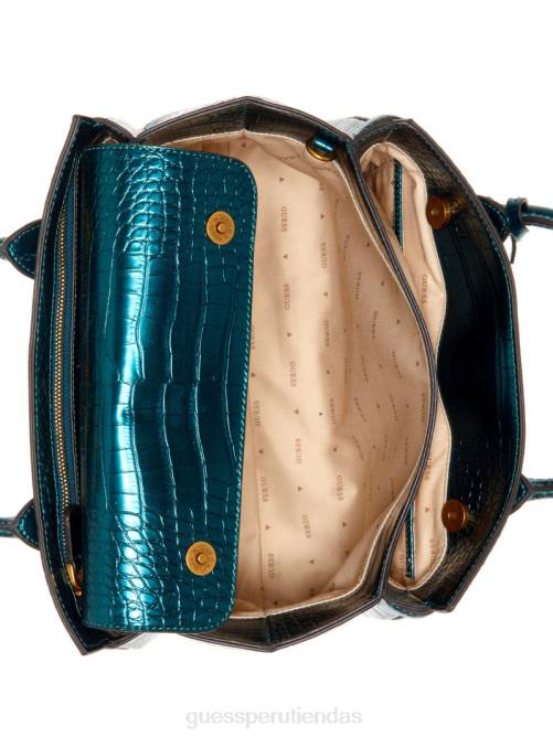 GUESS bolso satchel enisa de cocodrilo metalizado de alta sociedad mujer 0P8X3268 verde bolsas