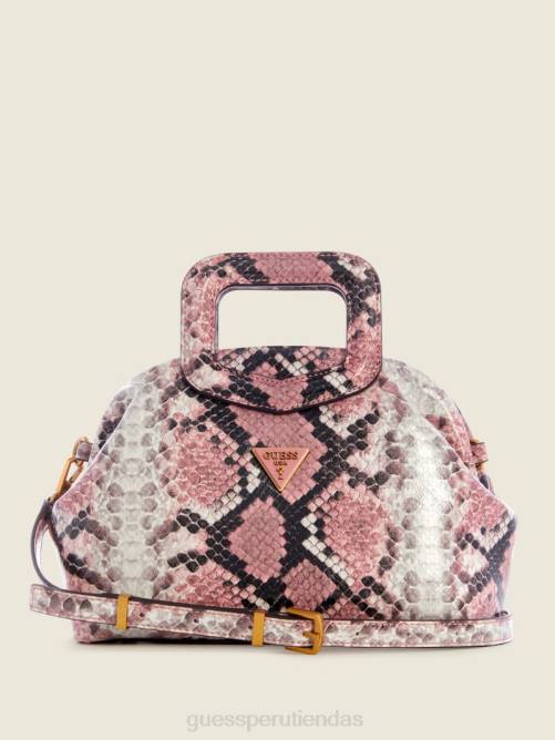 GUESS bolso satchel errin de piel de serpiente con armazón pequeño mujer 0P8X2977 pitón rosa bolsas