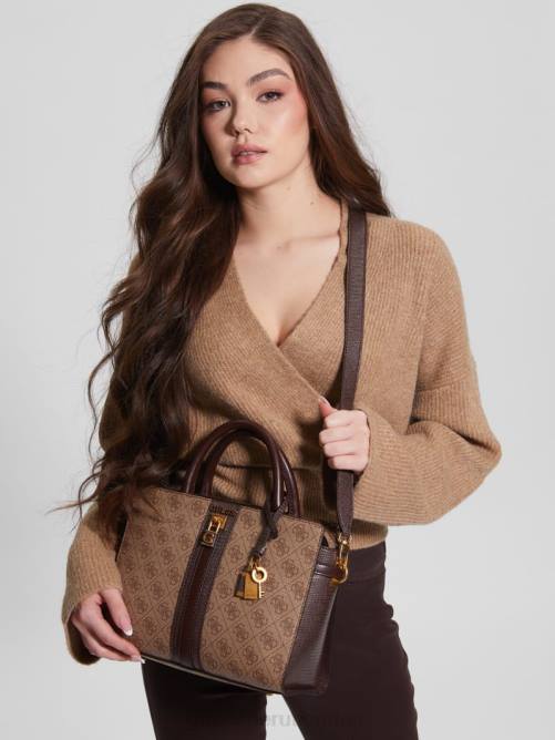 GUESS bolso satchel ginevra logo elite society mujer 0P8X2952 logotipo de café con leche bolsas