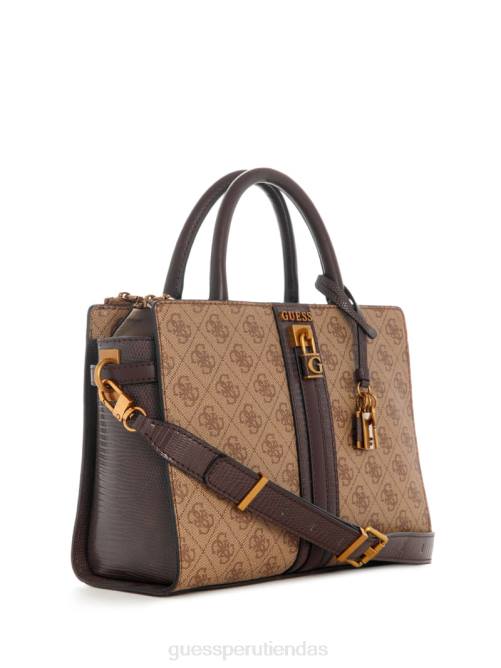 GUESS bolso satchel ginevra logo elite society mujer 0P8X2952 logotipo de café con leche bolsas