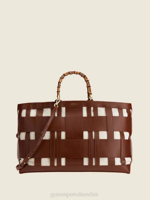 GUESS bolso satchel maxi aida de piel tejida mujer 0P8X3276 coñac bolsas