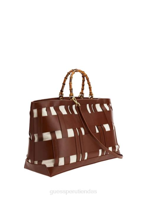 GUESS bolso satchel maxi aida de piel tejida mujer 0P8X3276 coñac bolsas