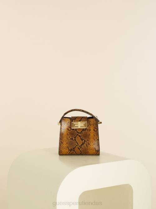 GUESS bolso satchel mini monia de piel con estampado de pitón mujer 0P8X3312 aceituna bolsas