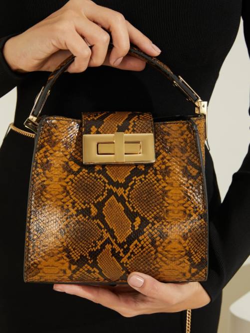 GUESS bolso satchel mini monia de piel con estampado de pitón mujer 0P8X3312 aceituna bolsas