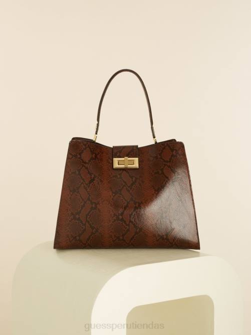 GUESS bolso satchel monia de piel con estampado de pitón mujer 0P8X3281 marrón bolsas