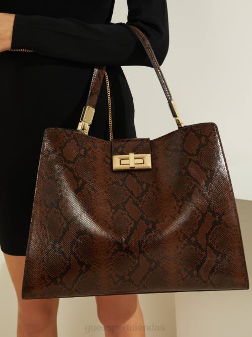 GUESS bolso satchel monia de piel con estampado de pitón mujer 0P8X3281 marrón bolsas