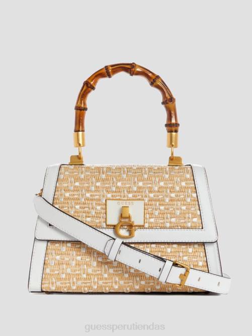 GUESS bolso satchel plegable de bambú con logo de paja stephi mujer 0P8X2765 blanco multicolor bolsas