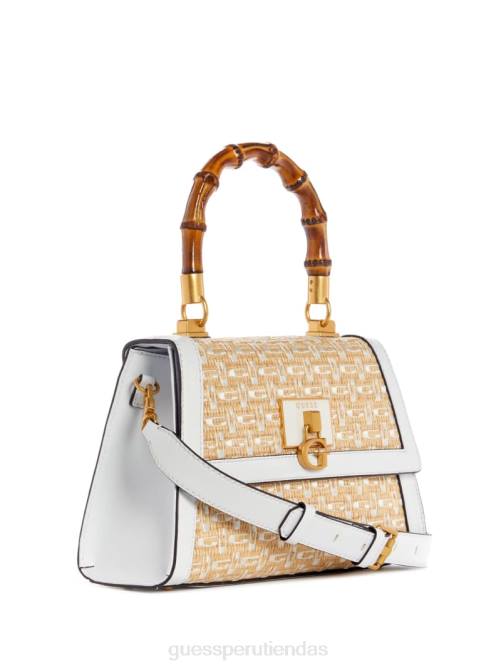 GUESS bolso satchel plegable de bambú con logo de paja stephi mujer 0P8X2765 blanco multicolor bolsas