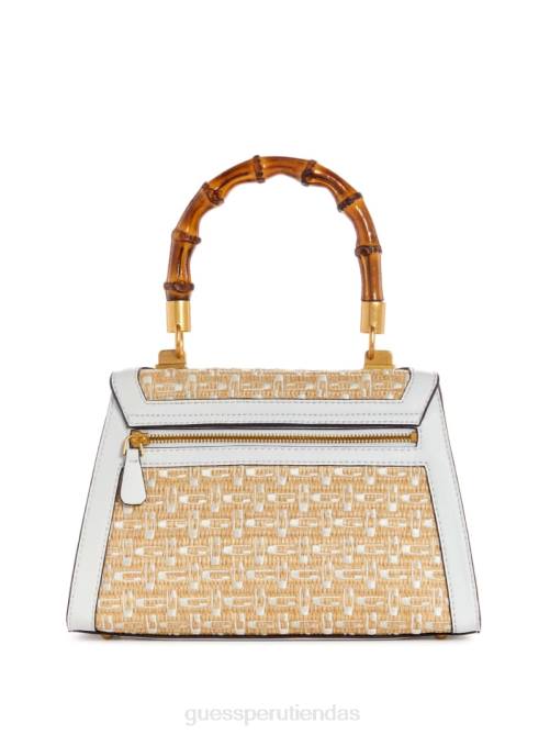 GUESS bolso satchel plegable de bambú con logo de paja stephi mujer 0P8X2765 blanco multicolor bolsas