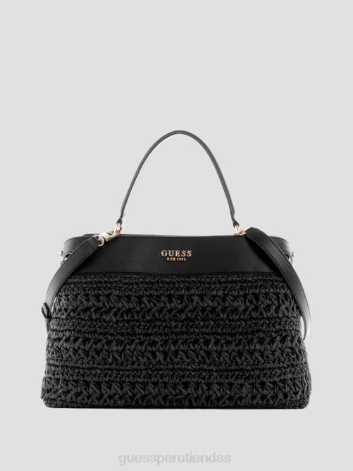 GUESS cartera de paja de crochet de liguria mujer 0P8X2904 estampado floral negro bolsas