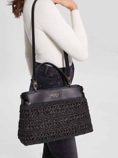 GUESS cartera de paja de crochet de liguria mujer 0P8X2904 estampado floral negro bolsas