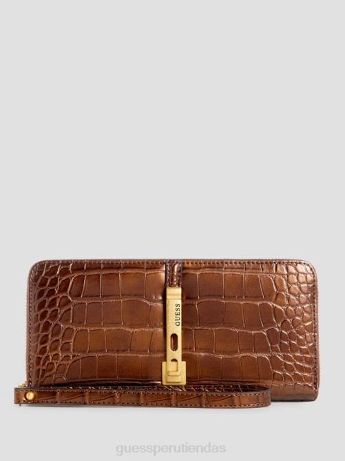 GUESS cartera james croc grande con cremallera alrededor mujer 0P8X3125 bronce bolsas