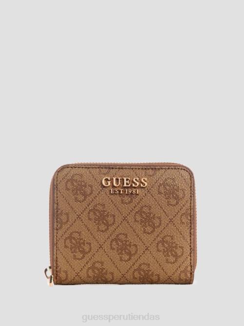 GUESS cartera laurel pequeña con cremallera alrededor mujer 0P8X3129 logotipo de café con leche bolsas
