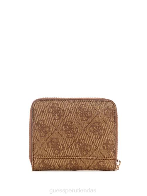 GUESS cartera laurel pequeña con cremallera alrededor mujer 0P8X3129 logotipo de café con leche bolsas