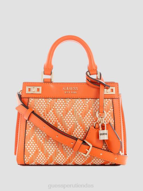 GUESS mini satchel katey de rafia mujer 0P8X2979 naranja bolsas