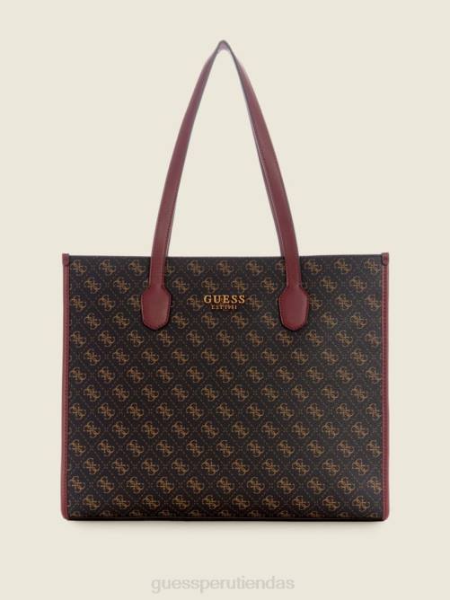 GUESS bolso shopper silvana con logo mujer 0P8X3241 logotipo marrón/merlot bolsas