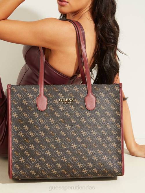 GUESS bolso shopper silvana con logo mujer 0P8X3241 logotipo marrón/merlot bolsas