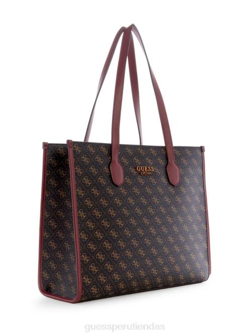 GUESS bolso shopper silvana con logo mujer 0P8X3241 logotipo marrón/merlot bolsas