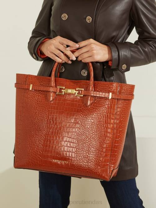 GUESS bolso tote cristina de piel de cocodrilo mujer 0P8X3084 coñac bolsas