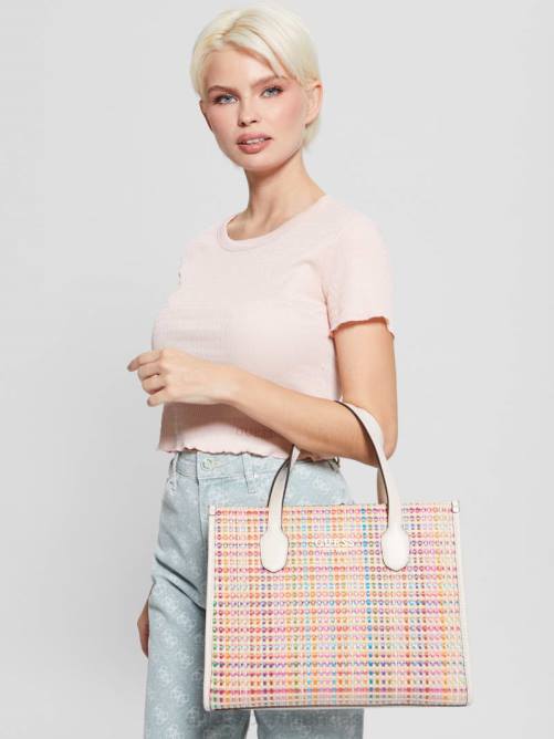 GUESS bolso tote de paja de colores silvana mujer 0P8X2950 blanco multicolor bolsas